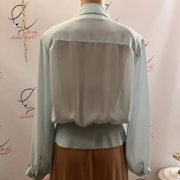 STEPHANIE. Size 6. Vintage 1980's Pleated Chiffon Blue Peplum Blouse. NOS. - Picture 4 of 6
